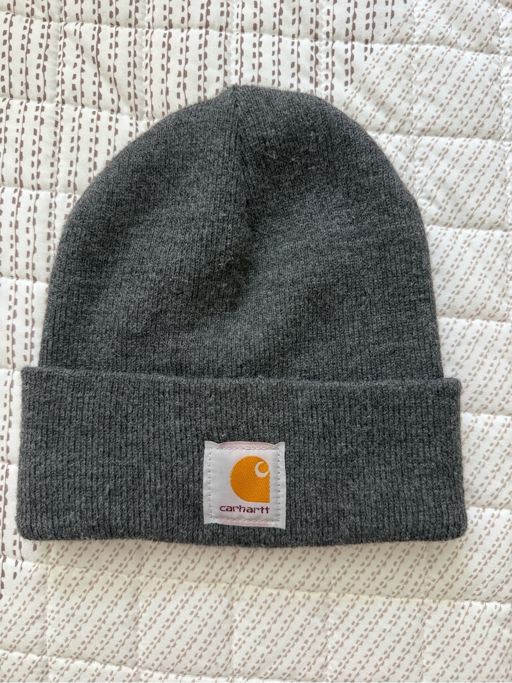 Carhartt Charcoal Gray Beanie with Gold Logo Patch